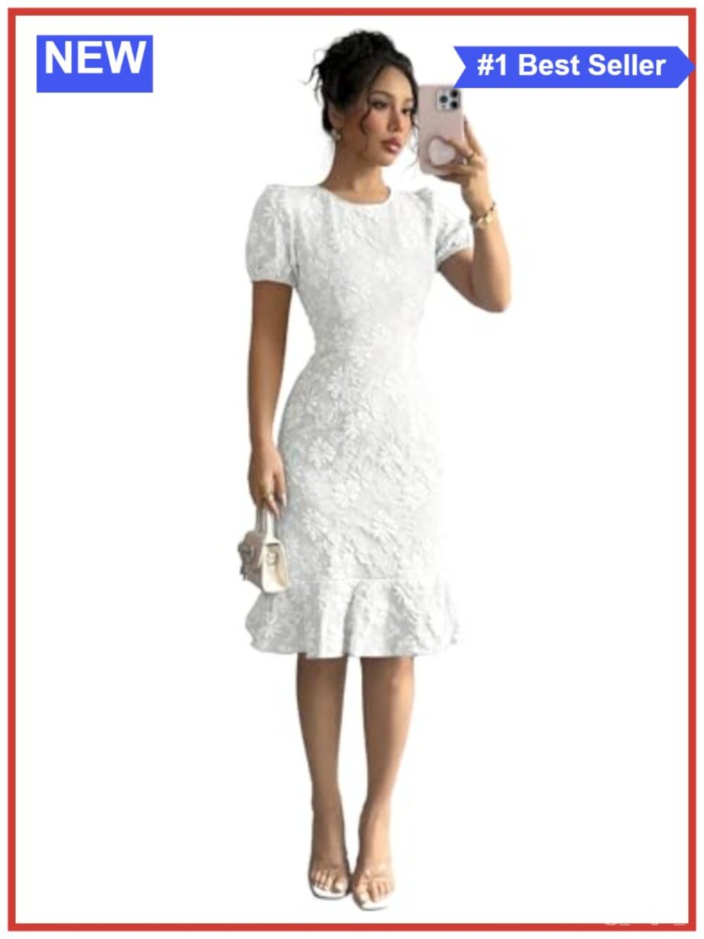 SISKIN Puff Sleeve Floral Ruffle Hem Sheath Dress